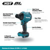 Makita AS001GZ 40V MAX XGT Cordless Brushless 4-Speed Air Duster (Tool Only) showing features of the blower in English