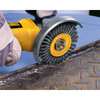 DeWalt DW4925 HP 4 inch Stringer Bead Wire Wheel showing in use cleaning up fresh wild on sheet metal DeWalt DW4925 HP 4 inch Stringer Bead Wire Wheel showing in use cleaning up fresh wild on sheet metal