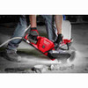Milwaukee 49-93-7125 9 inch Diamond Universal Segmented Turbo Blade showing in use mounted to cutoff saw  cutting through concrete slab