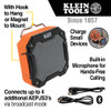 Klein Tools AEPJS3 Rechargeable Mid-Size Bluetooth Jobsite Speaker with Magnet & Hook showing features Klein Tools AEPJS3 Rechargeable Mid-Size Bluetooth Jobsite Speaker with Magnet & Hook showing features