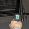 Klein Tools IR1 10:1 Infrared Digital Thermometer with Targeting Laser showing in use reading heat at vent of furnace Klein Tools IR1 10:1 Infrared Digital Thermometer with Targeting Laser showing in use reading heat at vent of furnace
