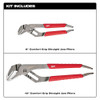 Milwaukee 48-22-6330 2pc 6 inch  and 10 inch Comfort Grip Straight-Jaw Pliers Set showing inclusions of the set Milwaukee 48-22-6330 2pc 6 inch  and 10 inch Comfort Grip Straight-Jaw Pliers Set showing inclusions of the set