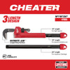 Milwaukee 48-22-7314 CHEATER Steel Adaptable Pipe Wrench showing info on jaw and multiple grip length Milwaukee 48-22-7314 CHEATER Steel Adaptable Pipe Wrench showing info on jaw and multiple grip length