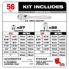 Milwaukee 48-22-9008 56pc Metric & SAE 3/8-inch Drive Ratchet & Socket Set showing inclusions of the set Milwaukee 48-22-9008 56pc Metric & SAE 3/8-inch Drive Ratchet & Socket Set showing inclusions of the set