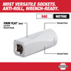 Milwaukee 48-22-9010 47pc Metric  and SAE 1/2-inch Drive Ratchet  and Socket Set showing features of the sockets Milwaukee 48-22-9010 47pc Metric  and SAE 1/2-inch Drive Ratchet  and Socket Set showing features of the sockets