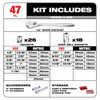 Milwaukee 48-22-9010 47pc Metric & SAE 1/2-inch Drive Ratchet & Socket Set showing inclusions of the set Milwaukee 48-22-9010 47pc Metric & SAE 1/2-inch Drive Ratchet & Socket Set showing inclusions of the set