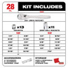 Milwaukee 48-22-9408 28pc SAE 3/8-inch Drive Ratchet & Socket Set showing inclusions of the set Milwaukee 48-22-9408 28pc SAE 3/8-inch Drive Ratchet & Socket Set showing inclusions of the set