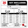 Milwaukee 48-22-9504 28pc Metric 1/4-inch Drive Ratchet & Socket Set showing inclusions of the set Milwaukee 48-22-9504 28pc Metric 1/4-inch Drive Ratchet & Socket Set showing inclusions of the set