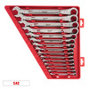 Milwaukee 48-22-9416 15pc SAE Ratcheting Combination Wrench Set showing wrenches in storage carrier Milwaukee 48-22-9416 15pc SAE Ratcheting Combination Wrench Set showing wrenches in storage carrier
