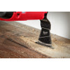 Milwaukee 49-25-1153 OPEN-LOK 2-1/2-inch Universal Fit HCS Japanese Teeth Hardwood Cutting Multi-Tool Oscillating Blades - 3pk showing in use plunge cutting into laminate flooring Milwaukee 49-25-1153 OPEN-LOK 2-1/2-inch Universal Fit HCS Japanese Teeth Hardwood Cutting Multi-Tool Oscillating Blades - 3pk showing in use plunge cutting into laminate flooring
