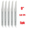 Truwerx 44822 9 Inch 5/8 TPI BiM  Demolition Reciprocating Saw Blades - 5pk