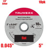 Truwerx 54404 5-inch x 0.045-inch x 7/8-inch Flat Cut-Off Wheels for Metal Cutting - 10pk