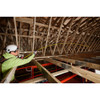 Milwaukee 48-22-1217 16ft/5m Wide Blade Tape Measure showing in use measuring length from roof rafters using standout Milwaukee 48-22-1217 16ft/5m Wide Blade Tape Measure showing in use measuring length from roof rafters using standout
