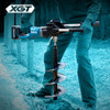 Makita DG001GZ05 40V XGT Brushless 1/2in Earth Auger (Tool Only) showing in use drilling holes in dirt to install fence post (Battery & Bit are sold separately) Makita DG001GZ05 40V XGT Brushless 1/2in Earth Auger (Tool Only) showing in use drilling holes in dirt to install fence post (Battery & Bit are sold separately)