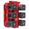 Milwaukee 48-59-1817 18V 6-Bay Daisy Chain Rapid Charger showing batteries equipped on charger (Batteries sold separately)