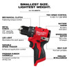 Milwaukee 3494-22 M12 2-Tool Cordless Brushless Subcompact 3/8 inch Drill/Driver & 1/4 inch Hex Impact Driver Combo Kit showing features of the drill