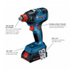 Bosch GDX18V-1800B12 18V Two-In-One 1/4 inch and 1/2 inch Bit/Socket Impact Driver/Wrench Kit showing features of the impact driver