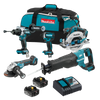Makita DLX5077TX1 18V LXT 5-Tool Cordless Recip Saw / 1/2in. Hammer Drill/Driver / 1/4in. Impact Driver / 6-1/2in. Circular Saw / 5in. Angler Grinder Combo Kit