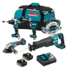Makita DLX5077TX1 18V LXT 5-Tool Cordless Recip Saw / 1/2in. Hammer Drill/Driver / 1/4in. Impact Driver / 6-1/2in. Circular Saw / 5in. Angler Grinder Combo Kit