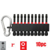 Truwerx 51005 10-piece #2 Square x 2-Inch Impact Driver Bit Set with Carabiner