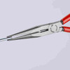 Knipex 2611200SBA 8 inch Long Nose Pliers with Cutter showing while holding round wire Knipex 2611200SBA 8 inch Long Nose Pliers with Cutter showing while holding round wire