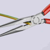 Knipex 2612200SBA 8 inch Long Nose Comfort Pliers with Cutter showing while cutting wire Knipex 2612200SBA 8 inch Long Nose Comfort Pliers with Cutter showing while cutting wire