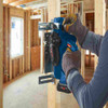 Bosch PLH181B 18V Cordless 3-1/4 inch Planer (Tool Only) showing in use planning 2 by 4 in a vertical plane
