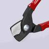 Knipex 9511160SBA 6-1/4 inch StepCut Cable Shears open jaw showing cutting edge Knipex 9511160SBA 6-1/4 inch StepCut Cable Shears open jaw showing cutting edge