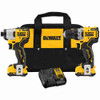 DeWalt DCK221F2 XTREME 12V MAX 2-Tool Cordless Brushless 3/8 inch Drill  and Impact Driver Kit showing all piece of kit