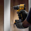 DeWalt DCD794D1 ATOMIC COMPACT SERIES 20V MAX Cordless Brushless 1/2 inch Drill/Driver Kit showing in use drilling a hole in cabinets