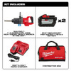 Milwaukee 2869-22HD M18 FUEL Cordless Brushless D-Handle Extended Anvil High Torque 1 inch Impact Wrench Kit showing inclusions of the kit
