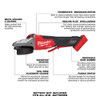 Milwaukee 2886-20 M18 FUEL Cordless Brushless 5 inch Flathead Braking Grinder with Paddle Switch No-Lock (Tool Only) showing features of the grinder Milwaukee 2886-20 M18 FUEL Cordless Brushless 5 inch Flathead Braking Grinder with Paddle Switch No-Lock (Tool Only) showing features of the grinder