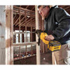 DeWalt DCD471X1 60V MAX Cordless Brushless Quick Change Stud & Joist Drill with E-Clutch Kit showing  in use frilling through laminated lumber in wooden wall DeWalt DCD471X1 60V MAX Cordless Brushless Quick Change Stud & Joist Drill with E-Clutch Kit showing  in use frilling through laminated lumber in wooden wall