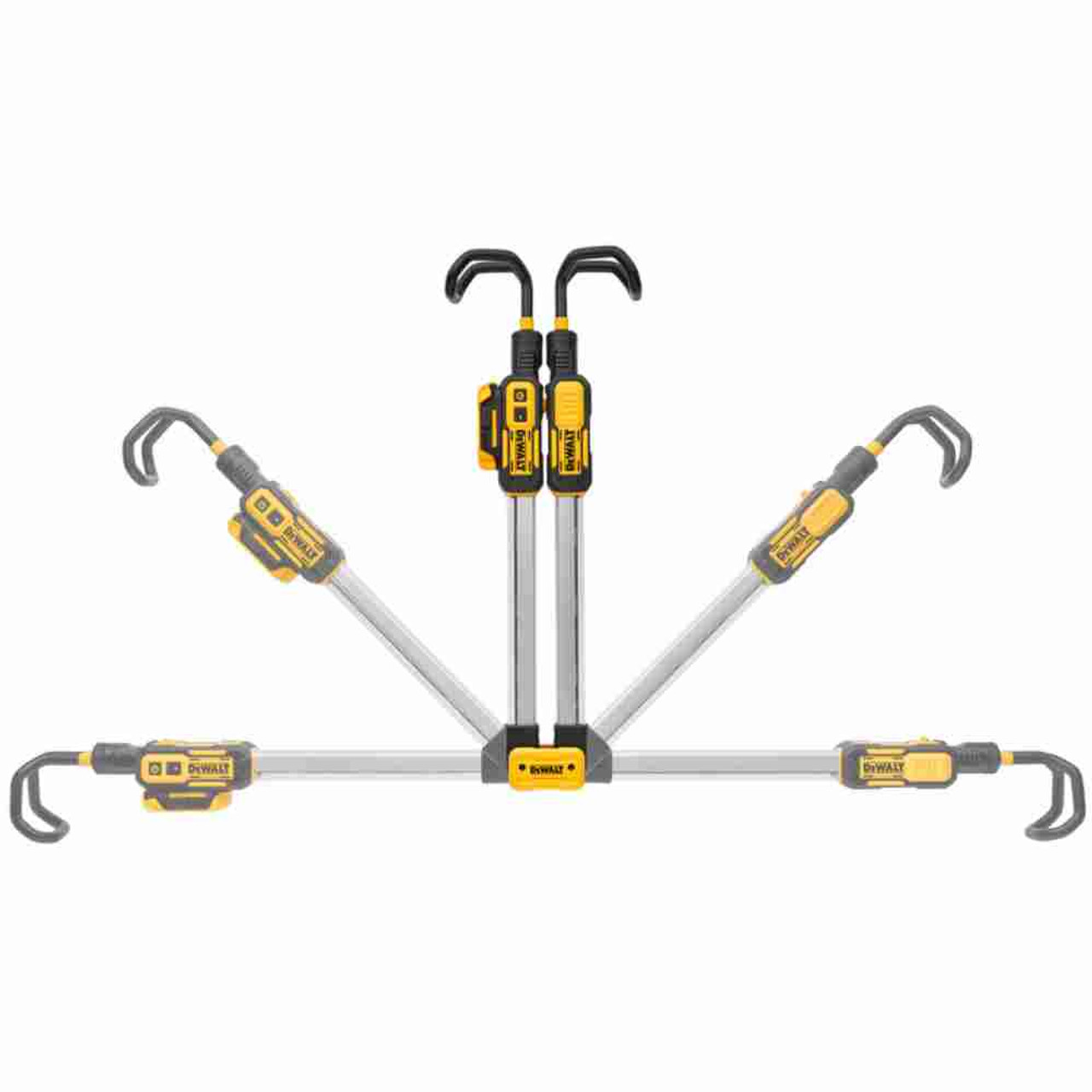 DeWalt DCL045B 12V/20V MAX Cordless Hood Light showing the range of the foldability of the light for storage and transportation
