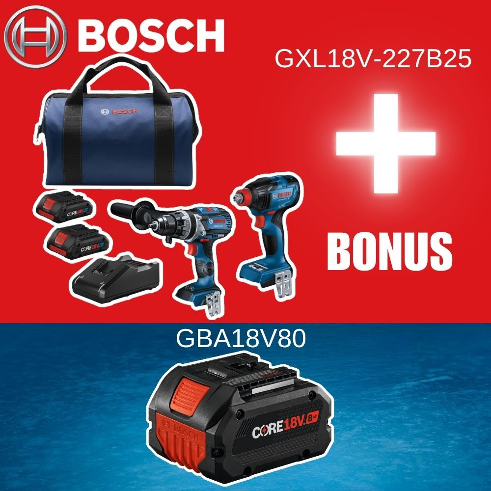 Bosch GXL18V-227B25 2-Tool Two-In-One Bit/Socket Impact Driver/Wrench  and 1/2 inch Hammer Drill/Driver Combo Kit