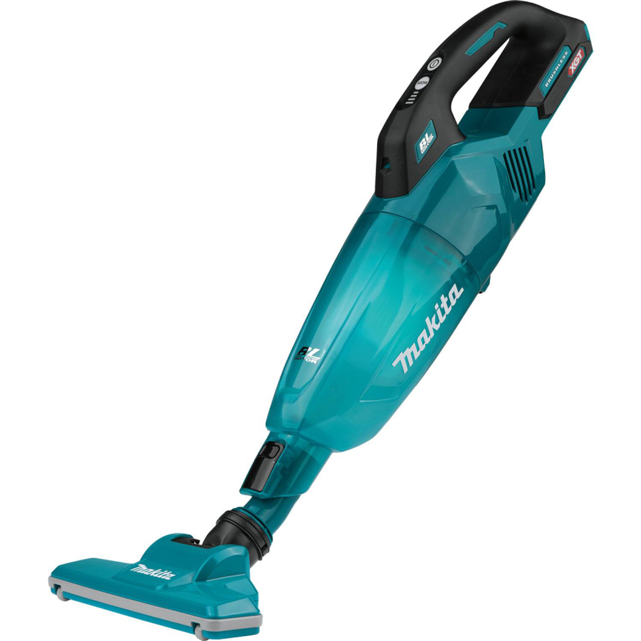 Makita CL001GZ01 40V MAX XGT Cordless Brushless Stick Vacuum Cleaner (Tool Only) showing with no extension but with floor nozzle equipped Makita CL001GZ01 40V MAX XGT Cordless Brushless Stick Vacuum Cleaner (Tool Only) showing with no extension but with floor nozzle equipped