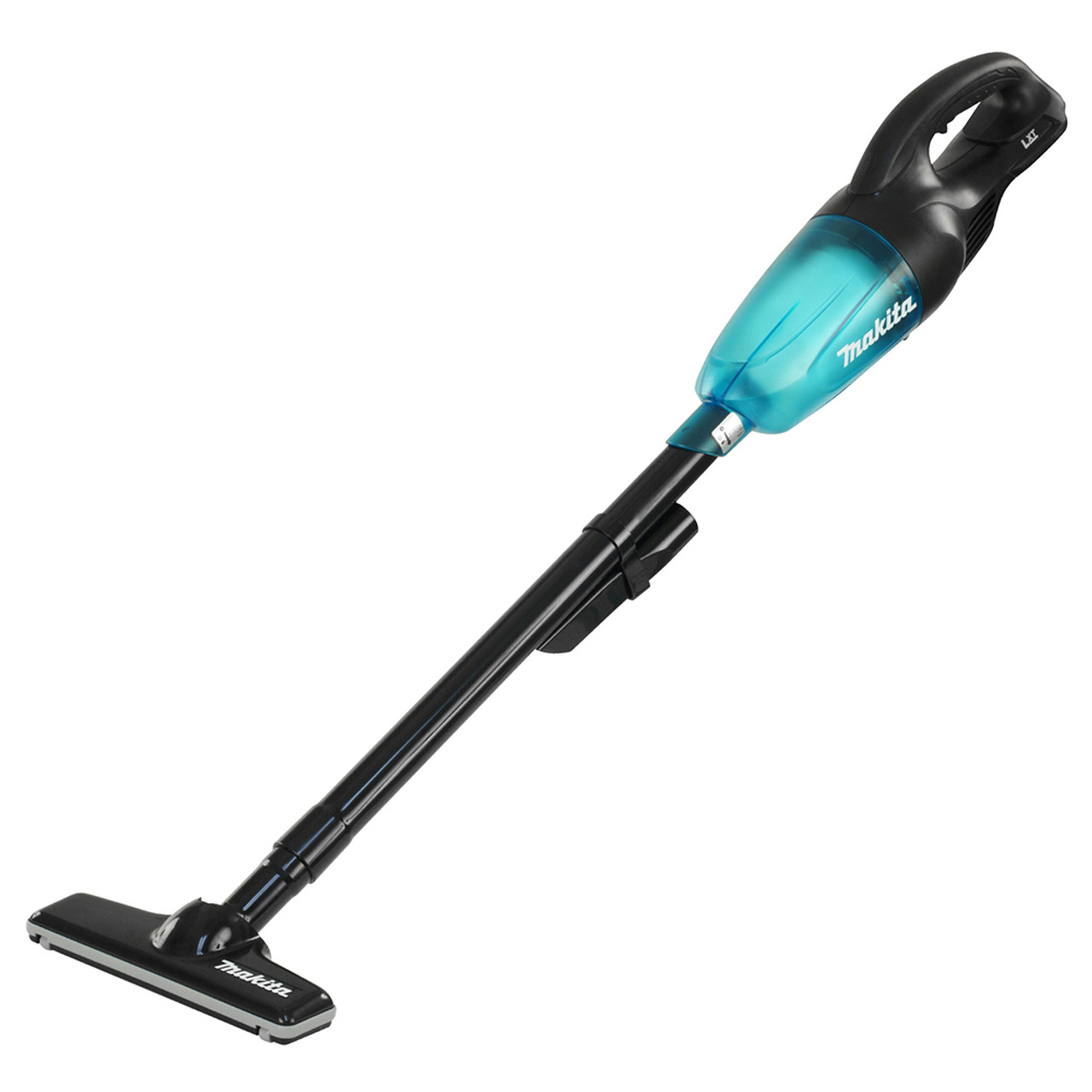 Makita DCL180ZB 18V LXT Cordless Stick Vacuum Cleaner (Tool Only) showing vacuum with floor nozzle and extension attached Makita DCL180ZB 18V LXT Cordless Stick Vacuum Cleaner (Tool Only) showing vacuum with floor nozzle and extension attached