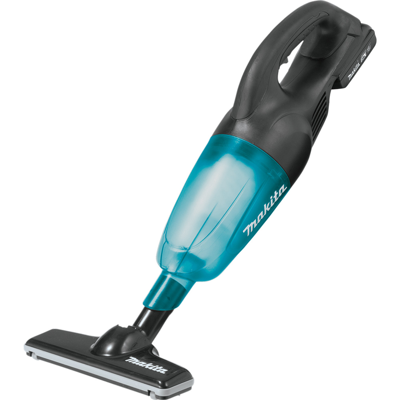 Makita DCL180ZB 18V LXT Cordless Stick Vacuum Cleaner (Tool Only) showing vacuum with floor nozzle attached Makita DCL180ZB 18V LXT Cordless Stick Vacuum Cleaner (Tool Only) showing vacuum with floor nozzle attached
