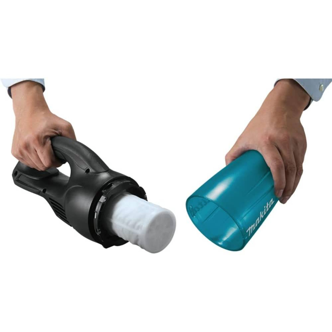 Makita DCL180ZB 18V LXT Cordless Stick Vacuum Cleaner (Tool Only) showing vacuum in use cleaning car seat clean Makita DCL180ZB 18V LXT Cordless Stick Vacuum Cleaner (Tool Only) showing vacuum in use cleaning car seat clean