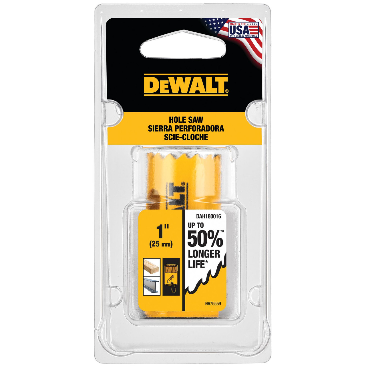DeWalt DAH180016 1 Inch Bi-Metal Hole Saw showing in packaging