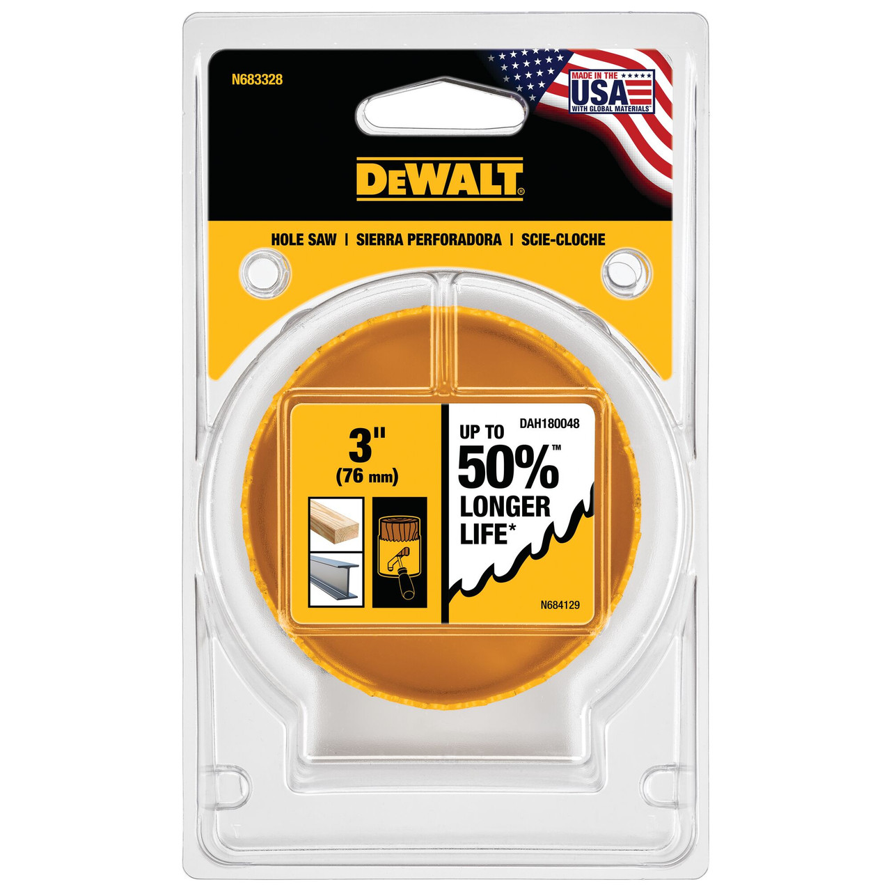 DeWalt DAH180048 3 Inch Bi-Metal Hole Saw showing in packaging