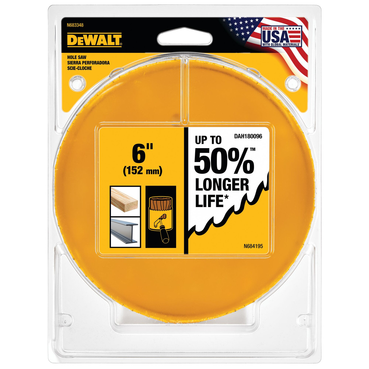 DeWalt DAH180096 6 Inch Bi-Metal Hole Saw showing in packaging