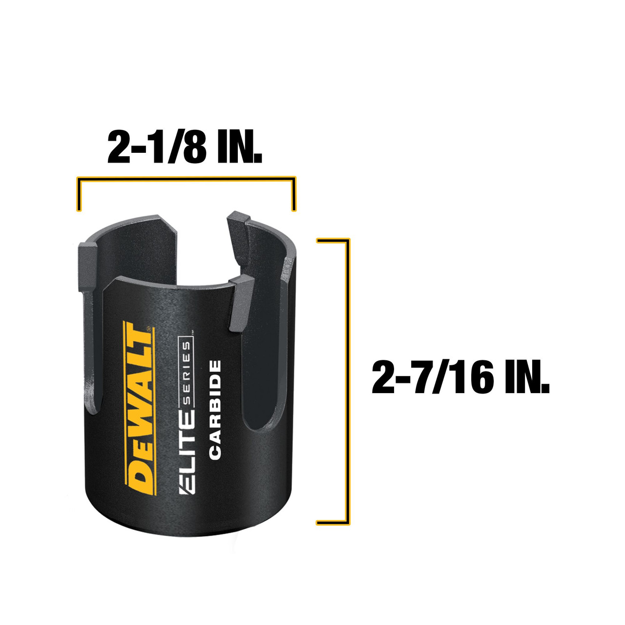 DeWalt DAH4218 ELITE SERIES 2-1/8 Inch Multi-Material Hole Saw showing dimensions of the hole saw