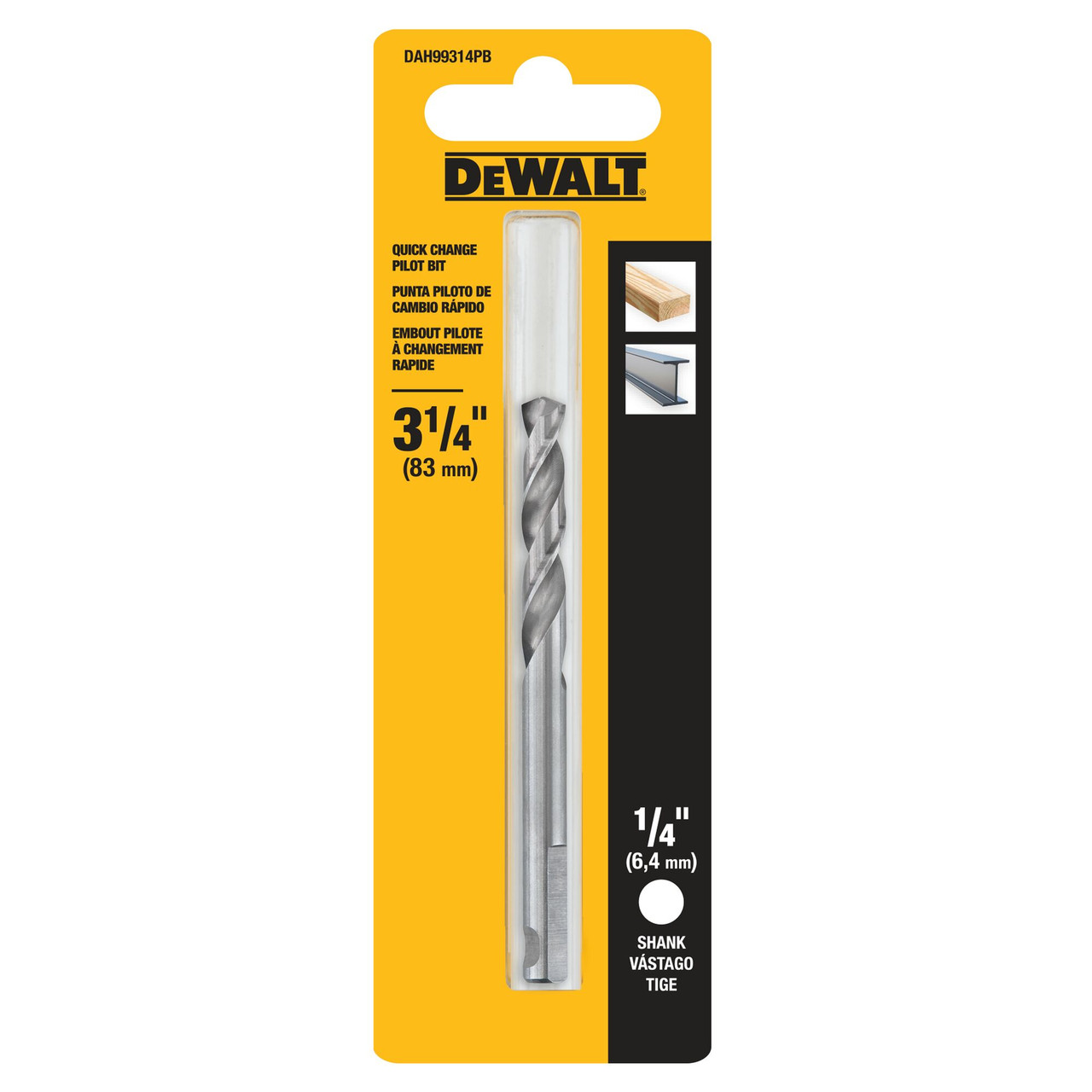 DeWalt BFDAH99314PB 3-1/4 inch Pilot Drill Bit showing in packaging