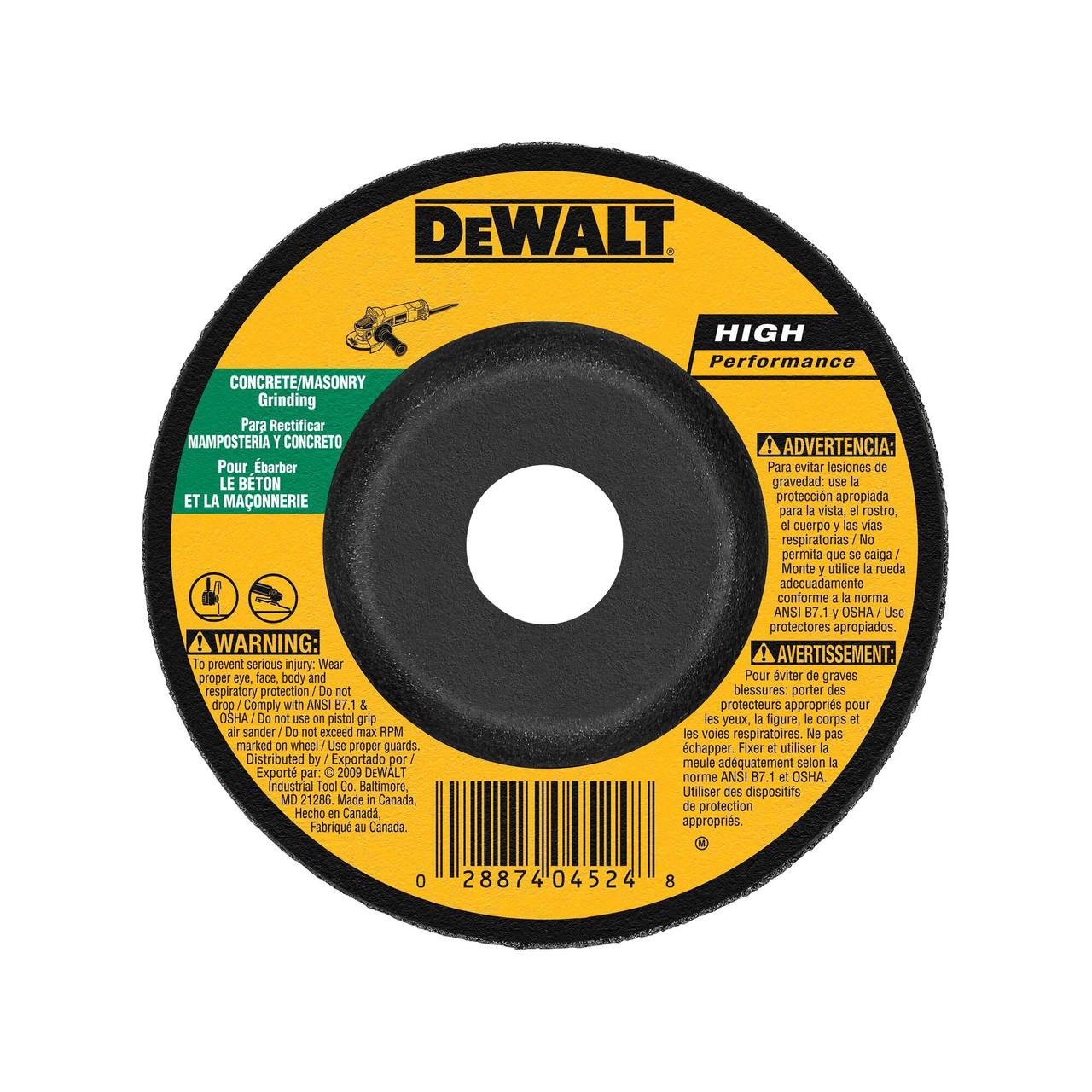 DeWalt DW4629 HP 5 inch x 1/4 inch x 7/8 inch Type 27 Masonry Grinding Wheel showing with label