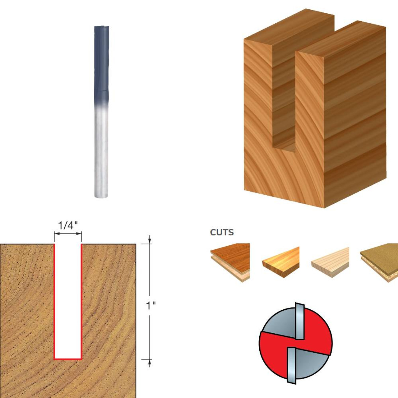 Freud 04-110 1/4 Inch x 2-7/8 Inch Double Flute Straight Router Bit - 1/4 Inch Shank