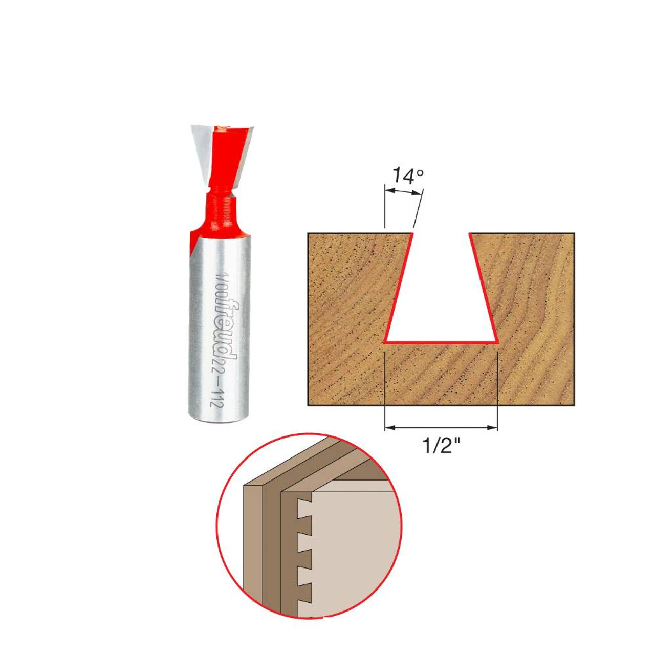 Freud 22-112 1/2 Inch x 14° Dovetail Router Bit - 1/2 Inch Shank Freud 22-112 1/2 Inch x 14° Dovetail Router Bit - 1/2 Inch Shank