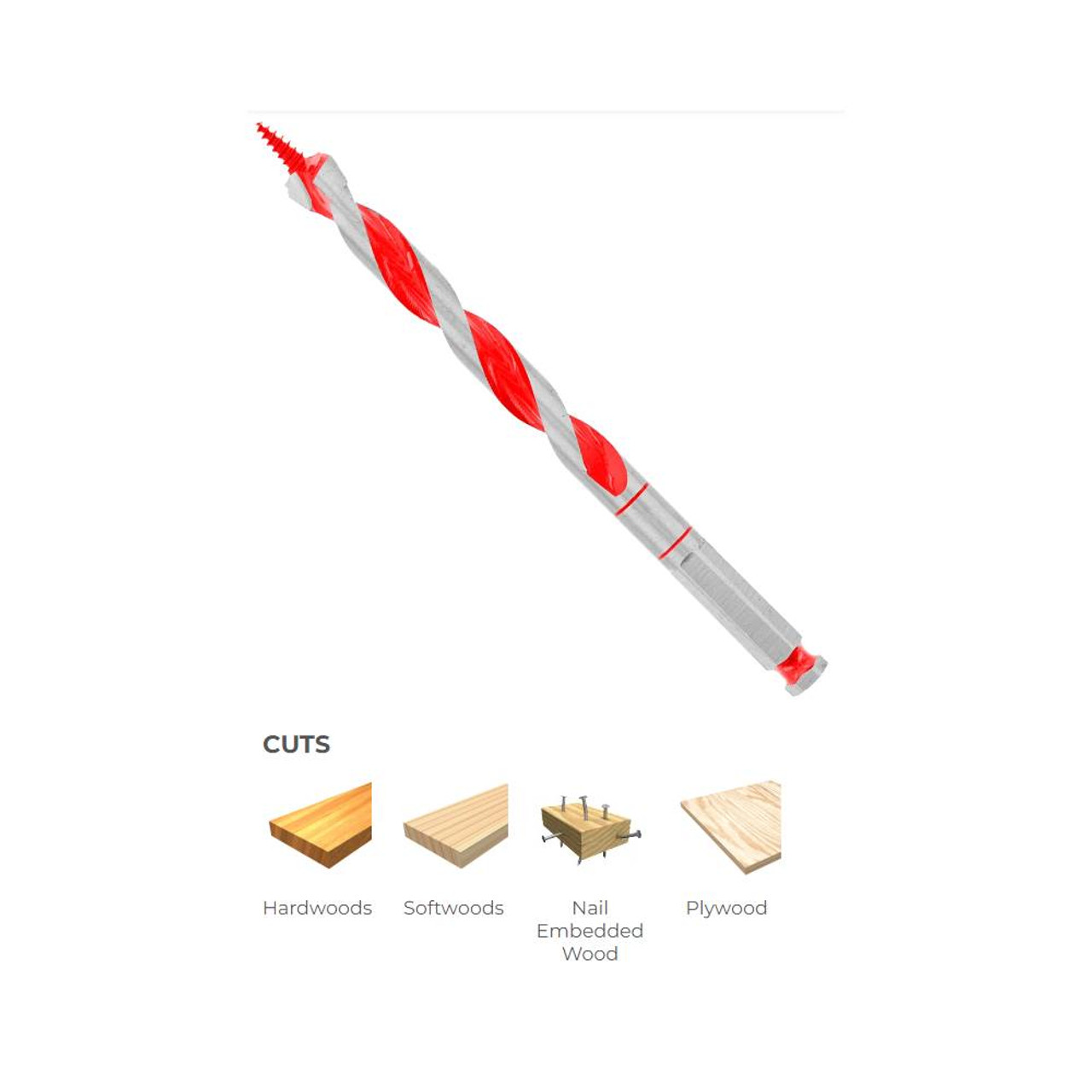 Diablo DAG1060 9/16 Inch x 7-1/2 Inch Auger Bit - 7/16 Inch Hex Shank