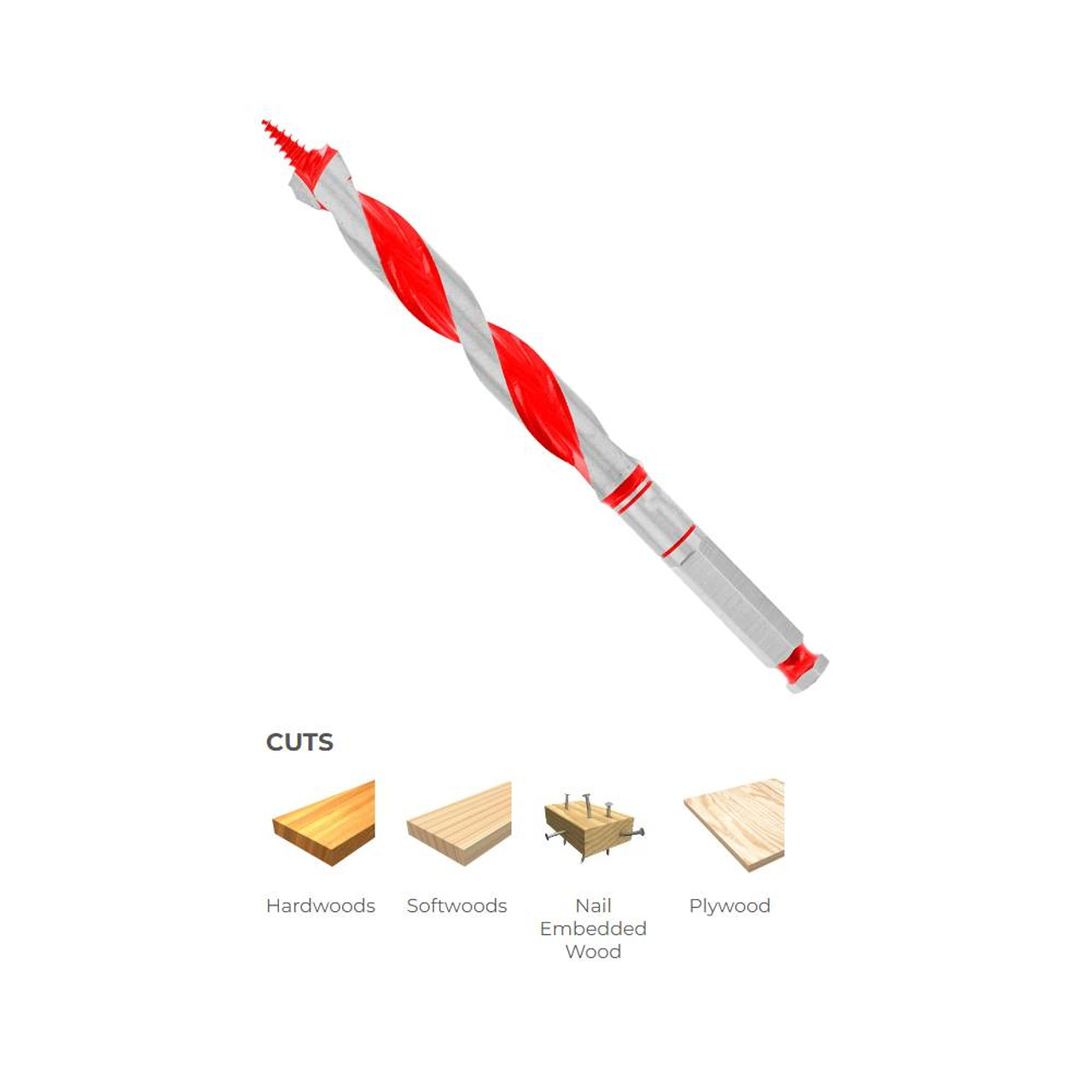 Diablo DAG1080 11/16 Inch x 7-1/2 Inch Auger Bit - 7/16 Inch Hex Shank