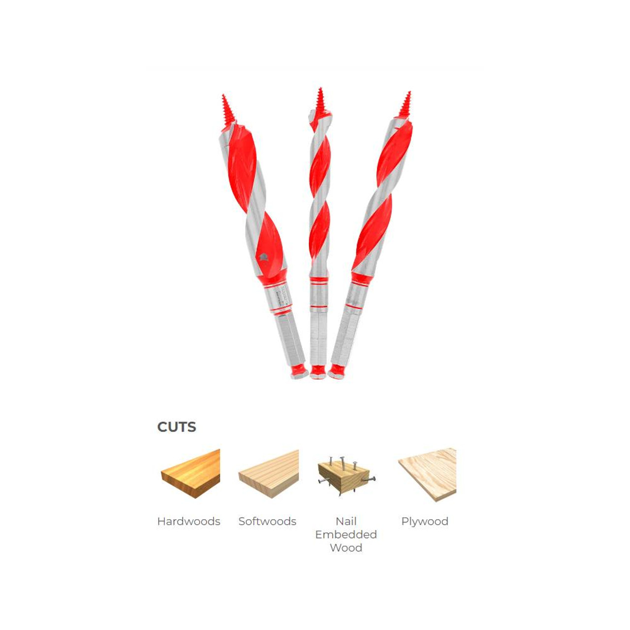 Diablo DAG1900-S3 3pc 7-1/2 Inch Auger Bit Set - 7/16 Inch Hex Shank